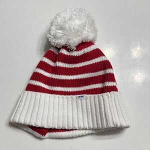 Kids Red & White Striped Pom Beanie - (Little Sleepies)